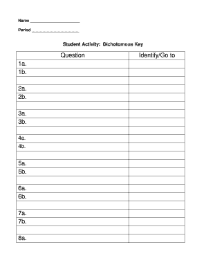 Blank Dichotomous Key Template  Form