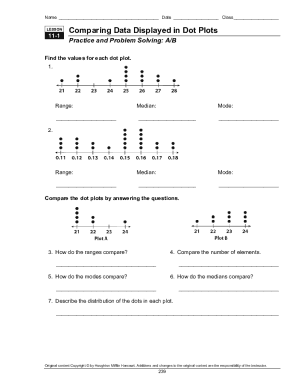 Lesson 11 1 Comparing Data Displayed in Dot Plots Answer Key  Form