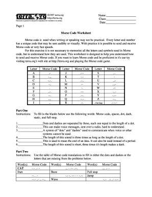 Morse Code Worksheet Answers  Form