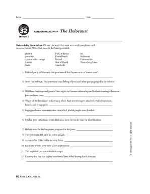 Chapter 32 Section 3 the Holocaust Answer Key  Form