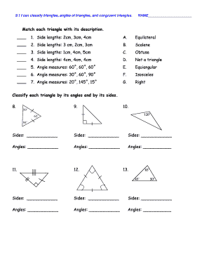 9 1 I Can Classify Triangles Angles of Triangles and Congruent Triangles  Form