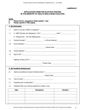 APPLICATION FORM for ELECTIVE POSTING in the Htf Moh Gov