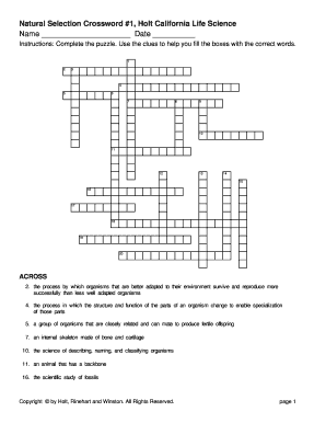 Natural Selection Crossword Puzzle  Form