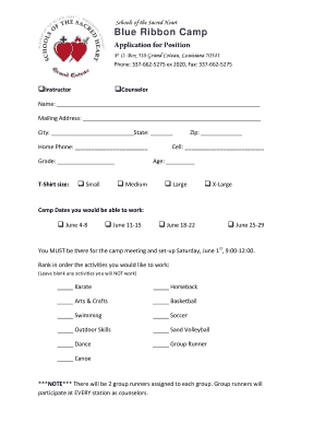 Blue Ribbon Camp  Form