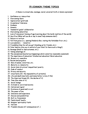 75 Common Theme Topics  Form