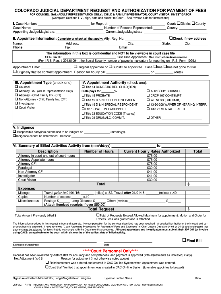 Colorado Jdf 207  Form