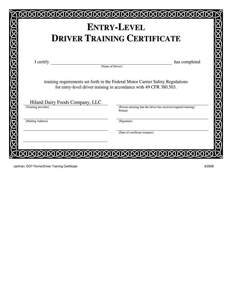 Entry Level Driver Certificate  Form