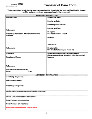 Transfer of Care Form