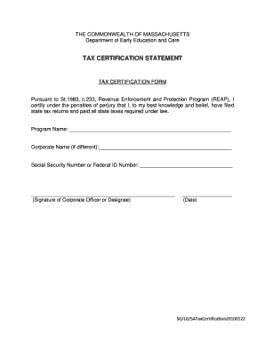 Tax Certification Statement  Form