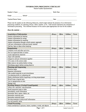 Sld Information Processing Checklist Northlandsped