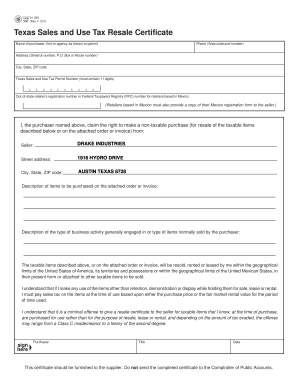 Texas Resale Certificate  Form