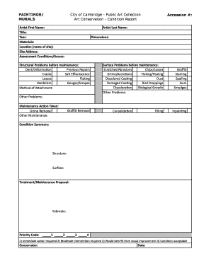 Sample Condition Report for Artwork  Form
