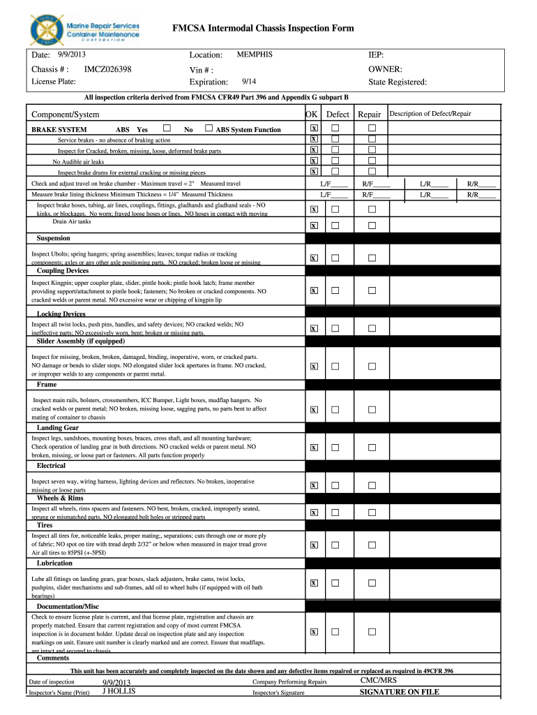 Fmcsa Intermodal Chassis Inspection Form