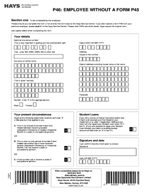 P46 EMPLOYEE WITHOUT a FORM P45 Hays Plc