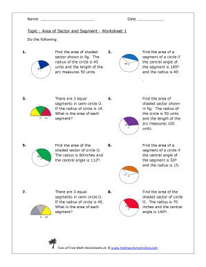 Area of a Segment Worksheet  Form