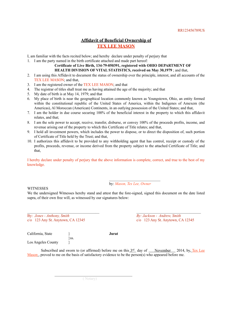 Get and Sign Affidavit of Beneficial Ownership 2014-2022 Form
