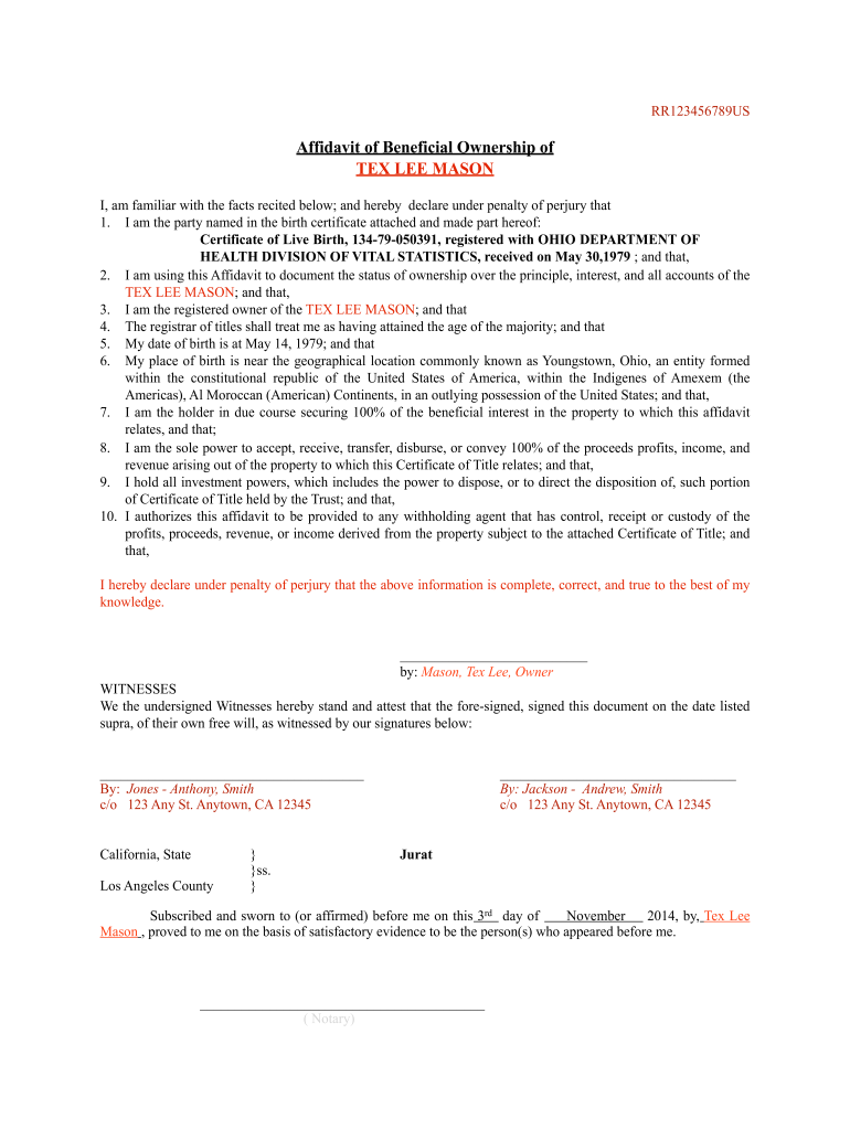  Affidavit of Beneficial Ownership 2014-2024