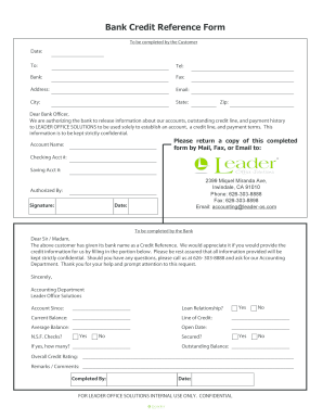 Bank Credit Reference Form