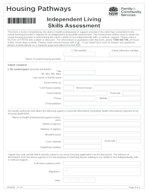 DH3039 Independent Living Skills Assessment Completed by the Clients Health Professional or Support Provider If the Client Has C  Form