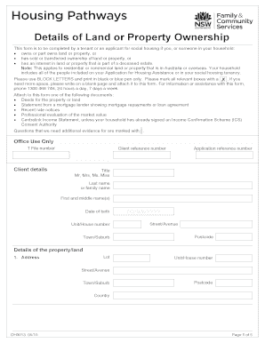  DH3013 Details of Land or Property Ownership Completed by a Client Who Owns or Part Owns Land or Property 2015