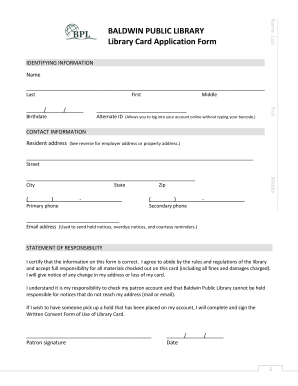 Baldwin Public Library  Form