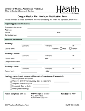 Oregon Health Plan Newborn Notification Form EOCCO