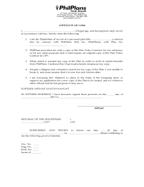  Philplans Affidavit of Loss Forms 2013