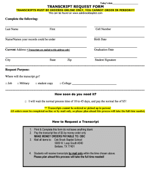 TRANSCRIPT REQUEST FORM Oakbrookbaptistcom