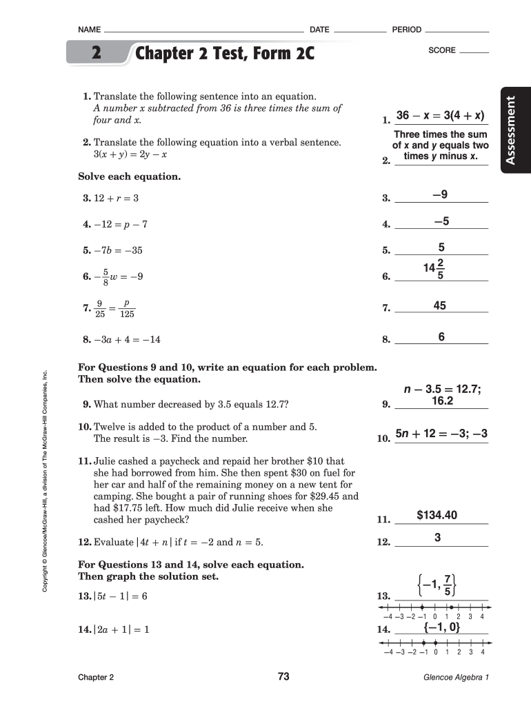 Glencoe Geometry Chapter 2 Test Form 1 Answer Key