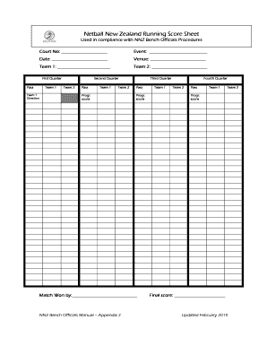  Netball Stats Sheet 2010