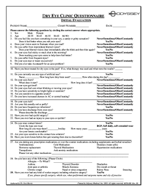 DRY EYE CLINIC QUESTIONNAIRE INITIAL EVALUATION  Form