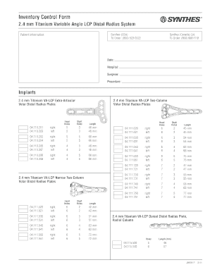 Get and Sign Synthes Va Distal Radius Inventory 2011-2022 Form