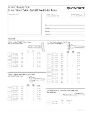  Synthes Va Distal Radius Inventory 2011-2024