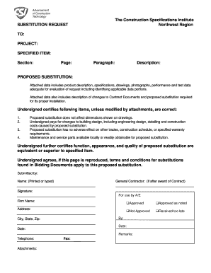 SUBSTITUTION REQUEST Northwest Region to PROJECT  Form