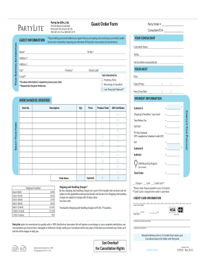 Partylite Order Form