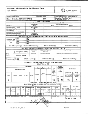 API 1104 Welder Qualification Form