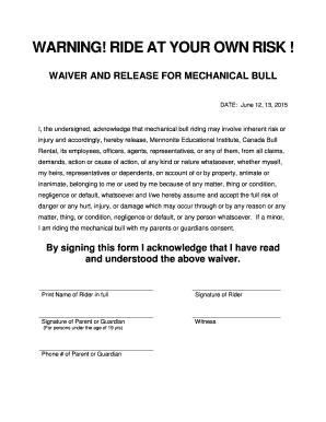 Waiver for Mechanical Bull  Form
