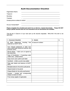 Audit Documentation Checklist  Form