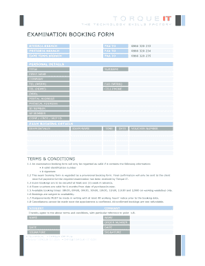 Torque it Exam Booking Form