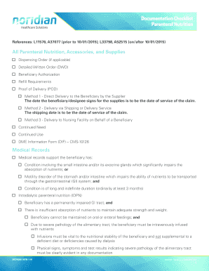  DME Documentation Checklist Parenteral Nutritionindd DME Documentation Checklist Parenteral Nutrition 2016