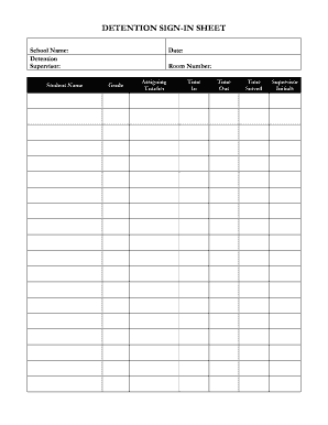 Detention Sheet  Form