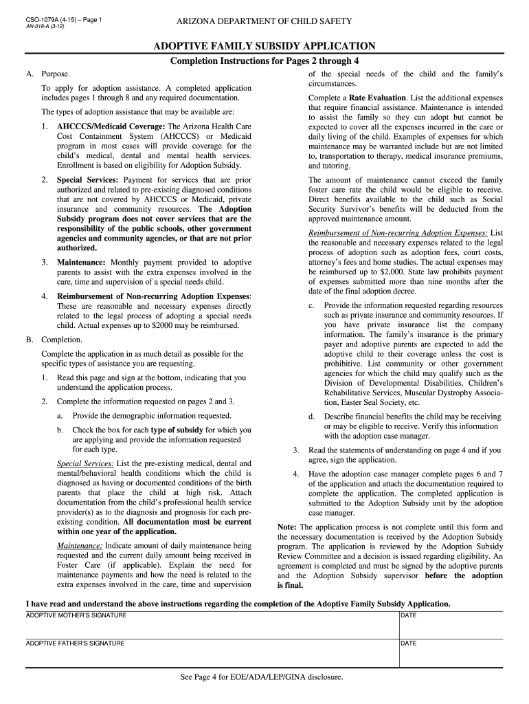  CSO 1079A  Adoptive Family Subsidy Application 2015-2024