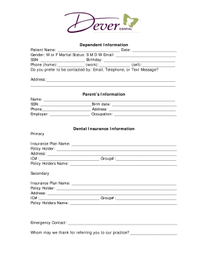 Dever Dental Child Patient Intake Form