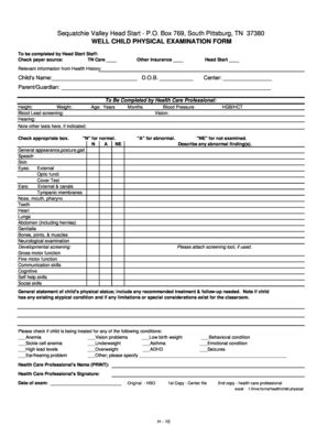  Well Child Physical Exam Form Sequatchie Valley Head Sequatchievalleyheadstart 2007