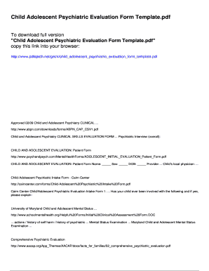 Child and Adolescent Psychiatric Evaluation Template  Form