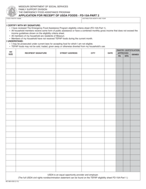  APPLICATION for RECEIPT of USDA FOODS FD Dss Mo 2015