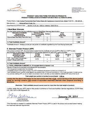 Product Formulation Sheet