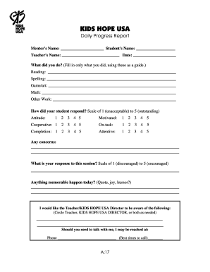 Kids Progress Report  Form