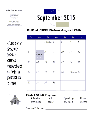 OSCAR Child Care Society September Camrosefcssca  Form