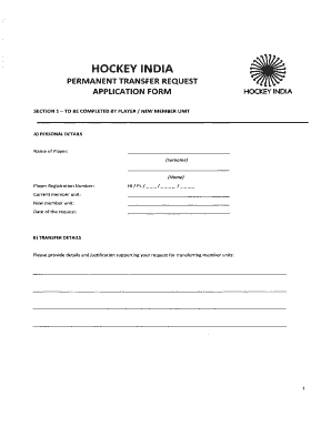 Hockey India Registration  Form